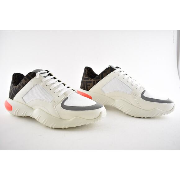 Fendi Mens White FF Technical Fabric Logo Sneaker Flat Trainer UK 7.5 US 8.5 - Picture 2 of 11